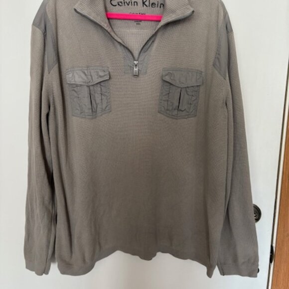 MENS CALVIN KLEIN 100% COTTON ZIP LONG SLEEVE GRAY 30"L PULLOVER. SZ. XXL - Picture 2 of 4